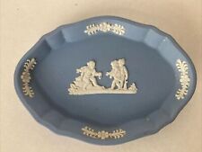 Vintage Wedgwood Jasperware Blue Small Oval Trinket Dish Cherubs Playing picture