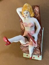 1940’s Reclining Pinup Girl Naughty Nodder Porcelain Ashtray picture