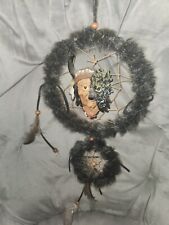 Vtg Native American Dream Catcher, Wolf, Chief, Feathers, Grey Fur  picture