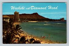 Waikiki, HI-Hawaii, Waikiki Beach & Diamond Head,  c1967 Vintage Postcard picture