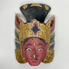 Vtg 13” Carved Painted Wooden Goddess Mask Wall Hanging Folk Art Red Face Gold picture