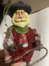 Southwestern Cowboy Santa Ornament Holding A Rope/string/wire￼ Flannel  Plaid Lg picture