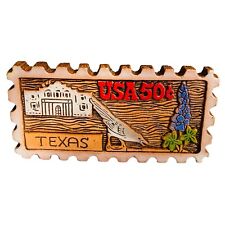Vintage CGMI Texas Stamp Magnet Bluebonnet Mockingbird Alamo Souvenir TX Wood 62 picture