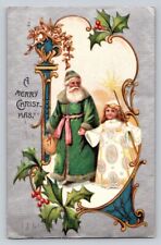 c1910 Lovely Green Santa Claus Angel Germany Christmas P219 picture