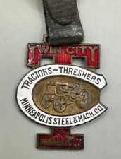 Antique TWIN CITY TRACTOR THRESHER Porcelain WATCH FOB Farm Advertising Enamel picture