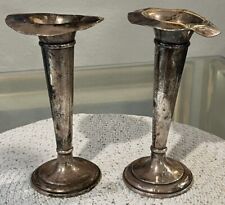 Cunard Line Ship Elkington Silver Plate Pair Bud Vases Early 1900’s #27149 picture