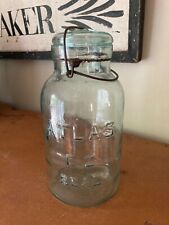 Antique Atlas E-Z Seal Aqua Fruit Jam Canning Jar A-B 1  (#1 1896 Jar w/bubbles) picture