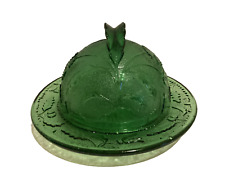 Antique EAPG US Glass Co. Delaware Emerald Green Domed Glass Butter/Cheese Dish picture