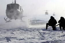 US ARMY USA UH-1 Huey HELICOPTERS, SOLDIERS WAIT IN THE SNOW 8X12 PHOTOGRAPH picture