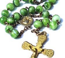 Vtg Green Czech Hurricane Glass Beaded Mysteries Prayer Rosary Gold #EvezBeadz picture