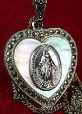 VINTAGE 1930 CATHOLIC MIRACULOUS MEDAL CENTENNIAL STERLING MOTHER OF PEARL MEDAL picture