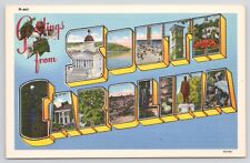 South Carolina Large Letter Greetings Linen Postcard picture