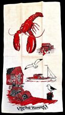 Vtg Martha’s Vineyard Linen Tea Towel Red Black Lobster Fishing Boat Seagull EUC picture