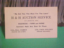 VINTAGE CALLING/BUSINESS CARD H & H AUCTION SERVICE COL. BILL HUBER ST JOSEPH MO picture
