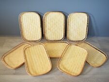 Set Of 8 Vintage Bohemian Bamboo Woven Bottom TV Trays Lap Trays 19”x13” picture