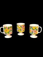 VTG Floral Footed Japanese Pedestal  Mugs Set of 3 picture