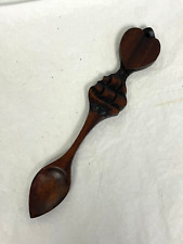 Antique Vintage Welsh Wooden Love Spoon Hand Carved w/Sailing Ship Boat & Heart picture
