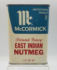 Vintage Metal Spice Tin McCormick Brand East Indian Nutmeg 1 Lb. Tin Full 1950s picture