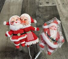 Vintage flocked Christmas Santa & Mrs Claus Floral Wreath pick craft decoration picture