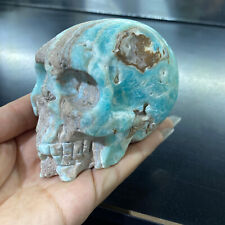 610g Rare Natural Blue Hemimorphite hand carved skull Quartz healing gift decor picture