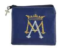 Ave Maria Rosary Case Embroidered Marian Symbol Zip Top Leatherette 3.5