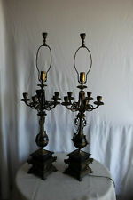Majestic Pair of French Pewter & Black Marble Candelabra Lamps picture