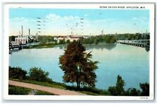 1936 Scene On Fox River Dirt Road Bridge Building Appleton Wisconsin WI Postcard picture