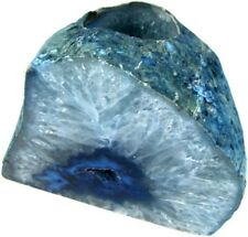 Real Blue Agate Reiki Stone Candle Stand Healing Negative Energy Balance Crystal picture