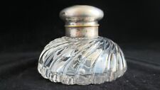 Antique 1890s Crystal Glass Large Ink Well Silver Plate Cap picture
