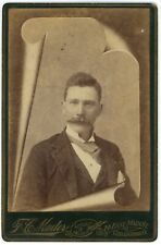 CIRCA 1890'S In Memoriam CABINET CARD Handsome Man Mustache Mader Chillicothe OH picture