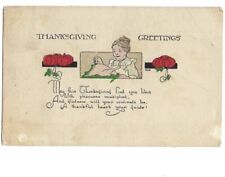 c1910 Thanksgiving Greetings Woman Making Turkey Phrase Postcard picture
