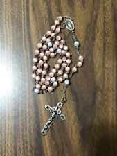 Vintage Rosary Antique Sterling Silver Pink Glass Bead Christian Rare 1830 Stamp picture