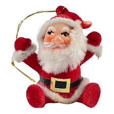 Santa Claus Chenille Pipe Cleaner Felt Flocked Christmas Tree Ornament MCM Vtg picture