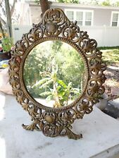Antique Robert Emig Cast Iron Standing Nouveau Silver Mirror With Stand 1960s picture
