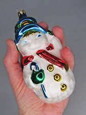 Modern Vintage Blown Glass Glittered Jumbo SNOWMAN Figurine Christmas Ornament picture