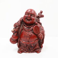 Vtg Laughing Budha Resin Statue Red Marked 4.5in Tall picture
