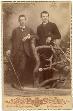 CIRCA 1890 Dated CABINET CARD With 2 Handsome Young Men & Walking Stick Posing picture
