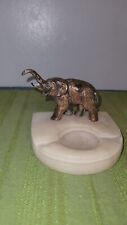 Beige ONYX MARBLE W/ Contrast veins And METAL BRONZE ELEPHANT ASHTRAY - VNTG  picture