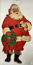 Vintage Shackman Christmas Santa With Wreath Die Cut  1991 Hong Kong 15” Gold picture