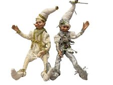 Set Of Robert Stanley Poseable Christmas Fairy Elf Jester 19” Gold & Silver picture
