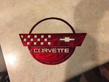 Plasma cut Kandy Red Corvette circle metal man cave sign garage art  Chevrolet  picture