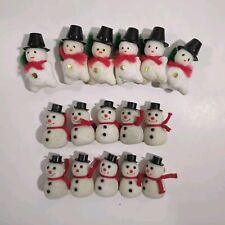 Vintage Mini Flocked Fuzzy  1” Craft White Christmas Snowman - Lot of 16 picture