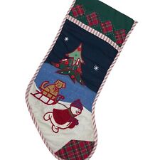 Handmade Vintage Christmas Stocking Snowman Puppy Dog Tree Applique Buttons picture