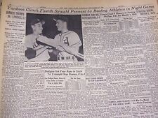 1952 SEPT 27 NEW YORK TIMES - YANKS WIN PENNANT BEAT ATHLETICS 5-2 - NT 4590 picture