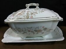 (Rare) Antique Adamantine China Pink/Brown Florals Tureen w/lid + Under plate picture