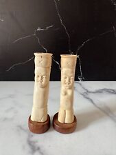 African Carved Wood and Bovine Bone (Domestic Cattle) Figurine Pair picture