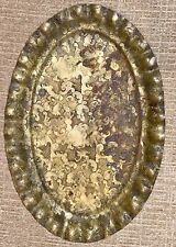 Vintage Brass Tray Engraved Scalloped Oval Serving Intricate 10.75” x 14.75” picture