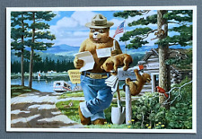 Smokey Bear - Reading Mail at Mailbox - Vintage Poster - Lantern Press Postcard picture