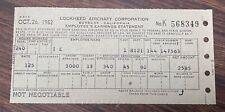 Vtg. Burbank, Ca 1952 LOCKHEED AIRCRAFT CORPORATION Employee's Earning Statement picture