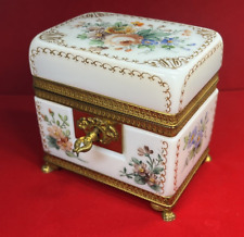 Antique French 19th C. Enameled Opaline Glass Bronze Mount Hinged Casket Box picture